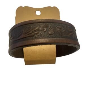 NWT Justin's Unisex Genuine Leather Brown Tooled Western Wear Thin Cuff Bracelet